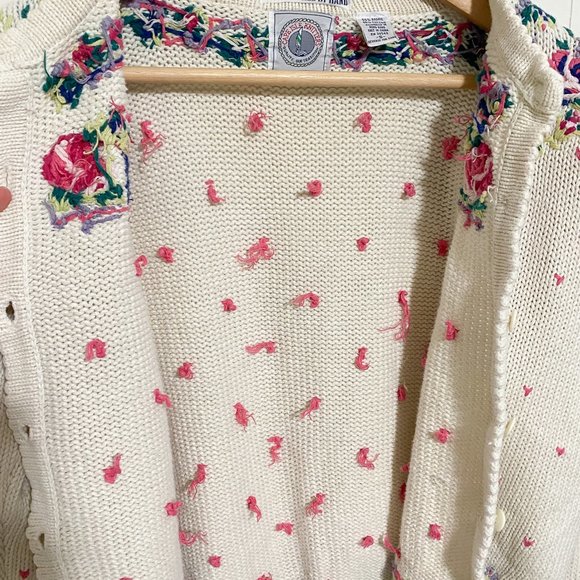 Vintage 80s/90s Cape Isle Knitters Floral Hand Embroidered Cardigan Size XS - Picture 10 of 10